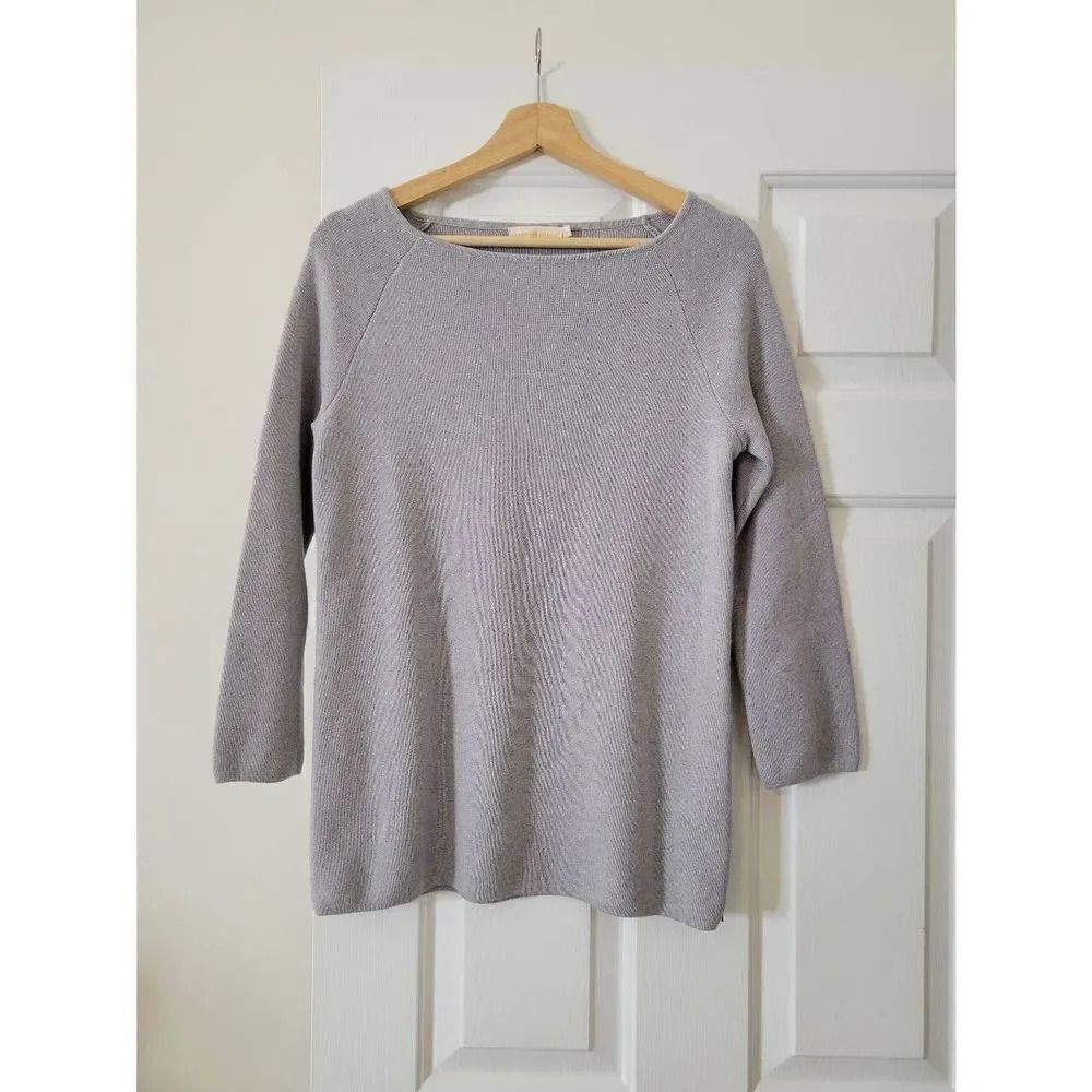 Tory Burch Rylie Sweater Tunic Gray Side Zip Merino Wool 3/4 Sleeve Sz S - Picture 1 of 8